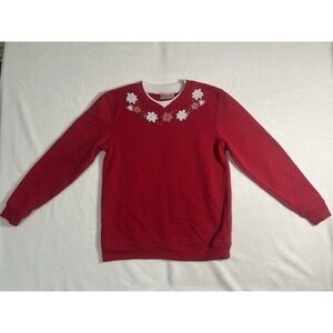 VTG Holiday Traditions Pullover Sweatshirt Red Floral Embroidered Women's Size M